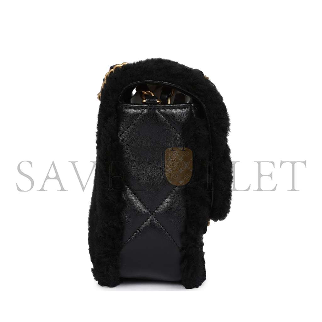 Ch*el medium shearling flap bag black lambskin brushed gold hardware  (23.5*16*7.5cm)